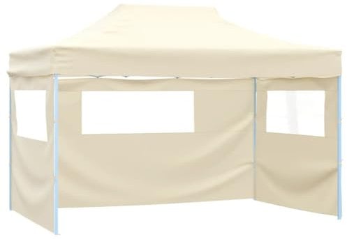 vidaXL Profi Partyzelt Faltbar mit 3 Seitenwänden Wasserbeständig Pavillon Festzelt Gartenzelt Bierzelt Faltpavillon Garten 3x4m Stahl Creme