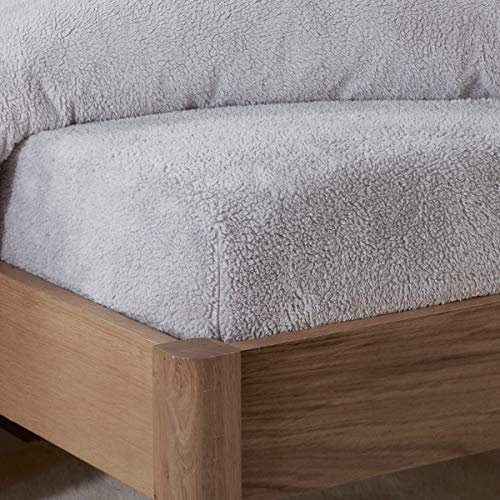 Ropa de Cama Sleepdown - Sábana Bajera Ajustable de Forro Polar, térmica, Lisa, cálida, Agradable y Supersuave, Color Gris, 150 x 200 x 32 cm