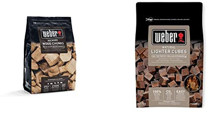Weber Smoking Wood Chunks, Hickory & 17612 Lighter Cube, Mixed, 38x17x5 cm