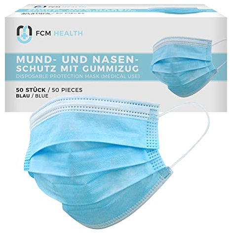 Mea Vita medizinischer Einweg Mund- und Nasenschutz Typ IIR, 50er Pack, 3-lagig, Einweg Maske, Gummizug (Blau)
