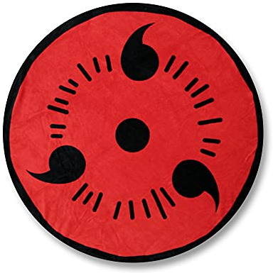 Just Funky Naruto Shippuden Sharingan runde Fleece-Überwurfdecke, 122 cm, Schwarz