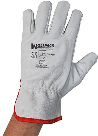 WOLFPACK LINEA PROFESIONAL - Guantes Trabajo Piel FLOR 7 Con Colgador (Par)