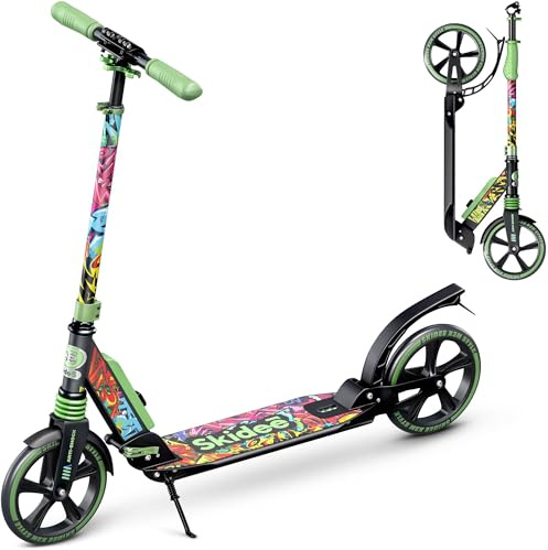 Skidee Kick Scooter for Kids Ages 6-12 - Large Sturdy Wheels, Anti-Shock Suspension with Adjustable Handlebar Up to 41 High - Foldable, Lighweight Scooters for Kids, Teens & Adult, Max Load 220 Lbs