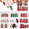 72pcs Noël Faux Ongles Court Nail Ongle Ballerine Couverture Complète Artificiel Flocons de Neige Sapin Renne Rouge Vert Blanc en ABS Transfert Pochoir Décoration DIY Manucure pour Femme Fille