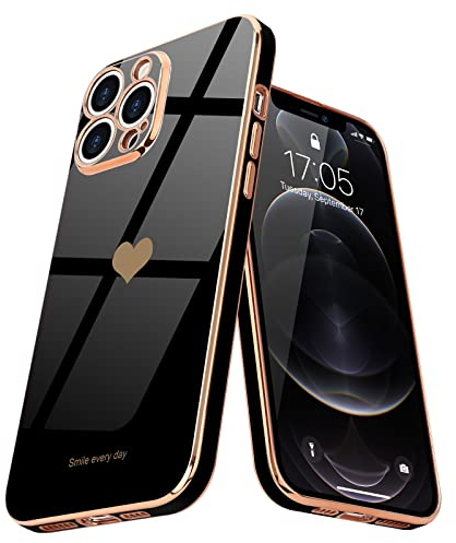Teageo Hülle kompatibel mit iPhone 12 Pro, Gold galvanisiertes TPU-Silikon mit Liebesherzmuster, stoßfeste Hülle für Mädchen und Frauen, Kratzfeste Schutzhülle für Apple iPhone 12 Pro (schwarz)