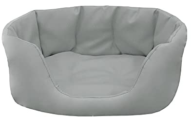 Juelle Hundebett aus Kunstleder, Bett für mittelgroße Hunde, flauschiges Hundekissen, Sofa Paris S-XL (80x60 cm, Helles Popiel)