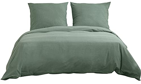 ATsense Bettwäsche 135x200 cm Baumwolle 4teilig, Bettwäsche-Sets Grün ÖkoTex-Zertifizierte mit Leinenartigem Griff, Atmungsaktiv, 2 Bettbezug und 2 Kissenbezug 80x80 cm