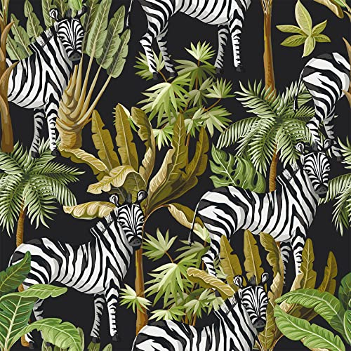 VEELIKE Tapete Zebra Tropische Blätter Fototapete Dschungel Möbelfolie Selbstklebend Blumentapete Tapeten Wohnzimmer Modern Küchentapete Vinyl Badezimmer Wand Abwaschbar Klebefolie Muster 44.5cm×300cm