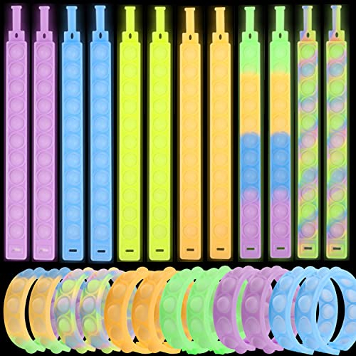 Yeefunjoy 24 Stück Fluoreszierendes Pop it Fidget Toy Set, Pop Bubble Fidget Armband Spielzeug Set, Anti Stress Spielzeug, Fidgets Toys Party Gefälligkeiten für Kinder und Erwachsene