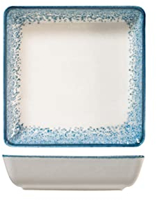 H&H Jupiter Piatto Fondo Quadro in Porcellana, 19cm, Design Moderno, Sfumature Blu