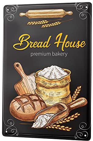 Blechschild Retro - Vintage Metall-Poster für die Küche - Brot Haus Motiv - 20 x 30 cm