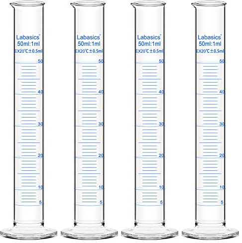 Labasics Messzylinder, 4er-Pack Borosilikat Glas 50 ml Dickwandiger Messzylinder Laborzylinder Lab Graduated Cylinder