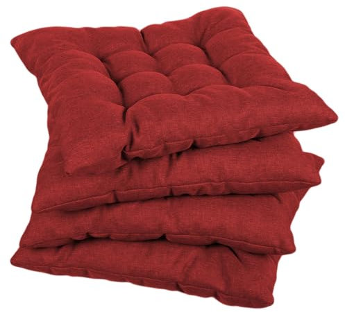 Gutekissen® Stuhlkissen gesteppt Quadrat Polsterauflage Auflage für Stühle/Bänke für Haus und Garten Sitzauflage Gartenkissen Sitzkissen viele Farben (50x50, Rot, 4)