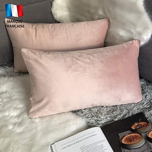 Douceur De Plumes 2er Set puderrosa Samt Kissenbezug 40x80 cm, Soft Modern Rectangular Kissenbezug für skandinavisches Wohnzimmer, Pink Sofa (2 Pudriges Rosa)