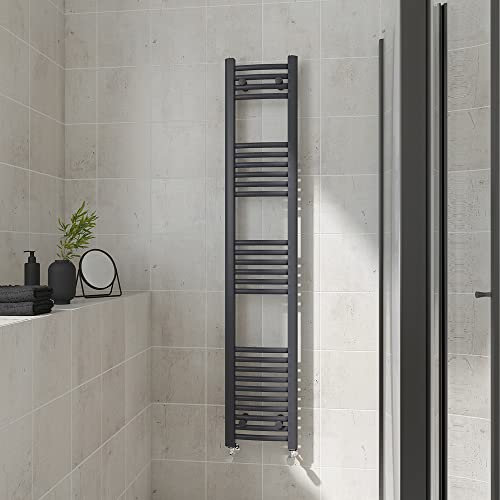 Warmehaus Curved Heated Towel Rail Anthracite Bathroom Ladder Style Radiator Grey Central Heating 1600x300mm