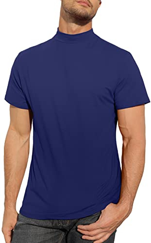 Mens T Shirt Mock Turtleneck Cotton Undershirt Slim Fit Pullover Solid Tops