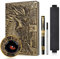 DND Dragon Notizbuch 3D geprägtes Ledertagebuch A5 Antigue Reisetagebuch mit Pen&Pen Sleeve,D&D Daily Diary Lined Writing Notebook(Bronzedragon)