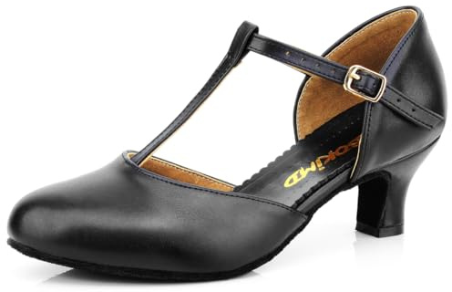 Bokimd Women's T-Strap Latin Salsa Dance Heels Non-Slip Ballroom Character Shoes Wedding Prom Pumps (9 / Black)