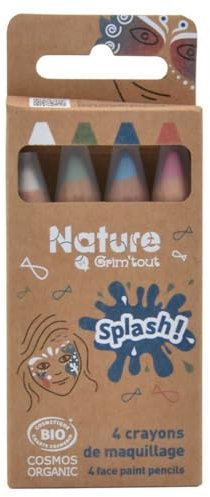 Nature by GRIM'TOUT Set mit 4 Make-up-Stiften, Bio-zertifiziert, Party-Make-up für Kinder und Erwachsene, Farben Splash