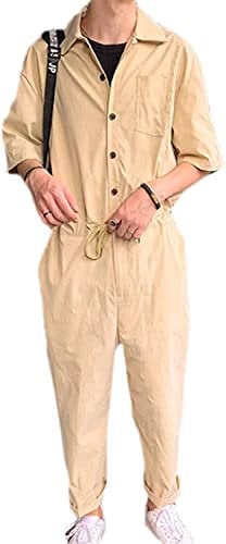 ttricche Mens Long Sleeve Overall Work Wear Lapel Boilersuit Coverall Boiler Suit Drawstring Coveralls with Pockets Button Workwear (Khaki,XL,XL)