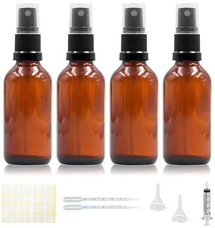 4 Stück 100ml Braunglas Sprühflasche für ätherische Öle,Leere Zerstäuber Sprayflasche Bernstein Apothekerflasche Tragbares ätherisches Öle Flasche für Aromatherapie,Reinigungsmittel (4,100ml, Braun)