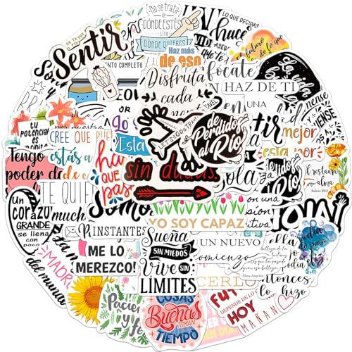 COLOFALLA 47 Stück Spüche Aufkleber Bunt Sticker mit Positiven Sprüche auf Spanisch Motivationssticker Mutmacher Sticker Inspirierende Motivationsaufkleber