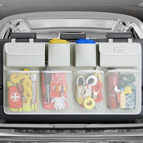 SURDOCA Auto Kofferraum Organizer für SUV, [7 Mal AKTUALISIERT] Auto Kofferraumtasche, Autozubehör Innenraum, Platzsparexperte, Weiß L