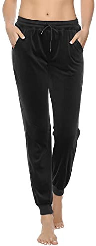 Aottori Pantaloni Donna Invernale Pantaloni Velvet Elegante Pantaloni Jogger con Coulisse Pantaloni Caldo Morbido per Casa Yoga Nero L