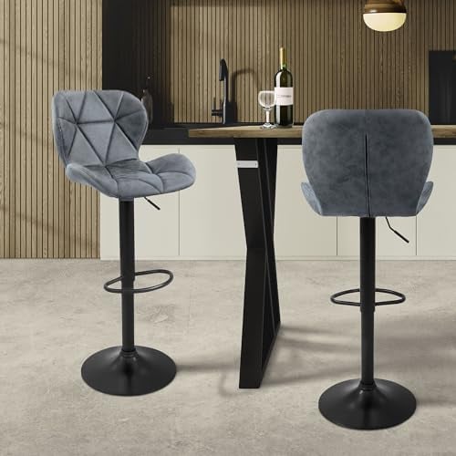 ML-Design Lot de 2 Tabourets de Bar en Simili, Anthracite, Chaise Rembourrée avec Dossier et Repose-Pieds, Réglable en Hauteur 59-79 cm, Pivotante à 360°, Tabouret de Comptoir, Cuisine, Bar de Maison