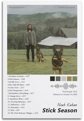AYUBQ Noah Kahan Poster, Wandkunst, Album, Musik, künstlerisches Albumcover, 30 x 45 cm, ungerahmter Stil für Schlafzimmer, Wohnzimmer