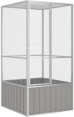Hommdiy Vogelkäfig Vogelhaus Käfig Verzinkter Stahl Grau,111 x 107 x 211,5 cm
