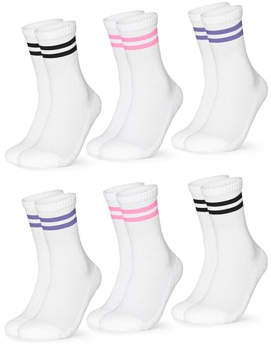 Occulto Chaussettes Sport Femme lot de 6 (modèle: Serena) Blanc Rose 35-38