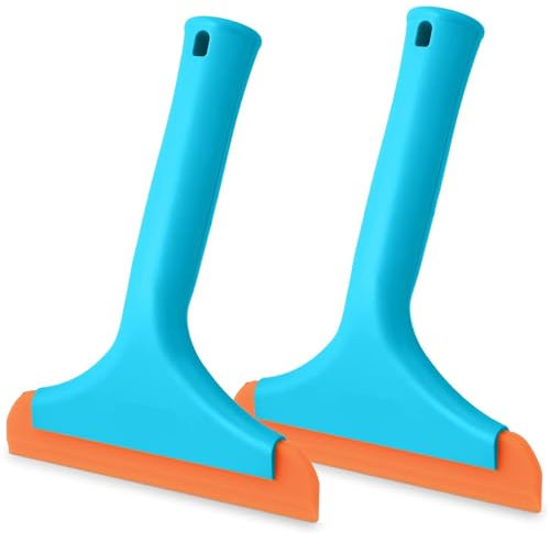 Window Wiper, 2 Piece Silicone Wiper with Rubber Blade Window Wiper, Professional Glass Wiper for Windows, Shower Screens, Cars and Mirrors, Blue