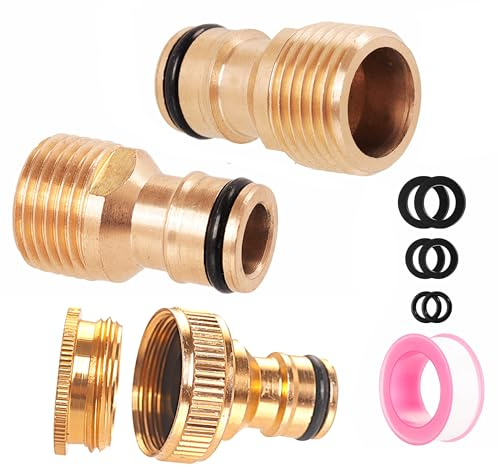 ZSYIULIA Brass Garden Hose Tap Connector,2pcs 1/2 inch Brass Male Threaded Tap Connector for Hose Pipe,1pcs 1/2 Inch&3/4 Inch 2-in-1 Female Threaded Faucet Adapter Hosepipe Fittings