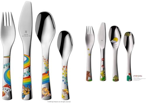 WMF Paw Patrol Kinderbesteck Set 4-teilig & Janosch Kinderbesteck Set 4-teilig, Edelstahl, Besteck für Kinder ab 3 Jahre, Cromargan Poliert, Spülmaschinengeeignet