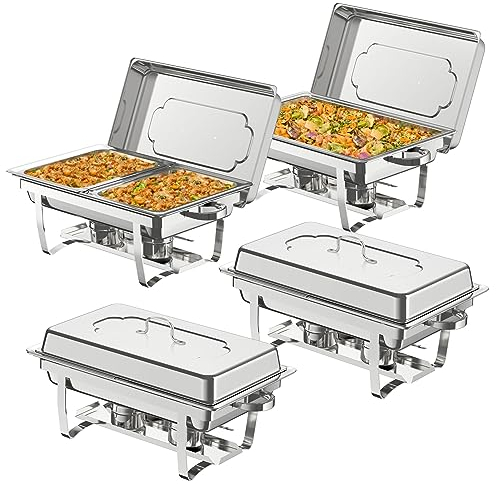 NArra Lot de 4 récipients Chauffants de 8QT/9 l avec récipients Alimentaires Demi-Grands, Chauffe-Plats pour Traiteur, Buffet etfêtes de Mariage