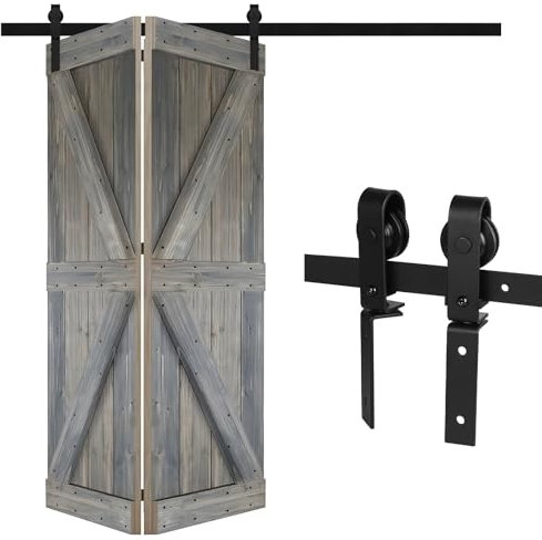 DBREAKS 3.3FT/1M Bi-Folding Binario per Porta Scorrevole Kit, Nero e Rustico Kit Accessori, Kit ferramenta per porte scorrevoli Per porte con larghezza massima fino a 80 cm