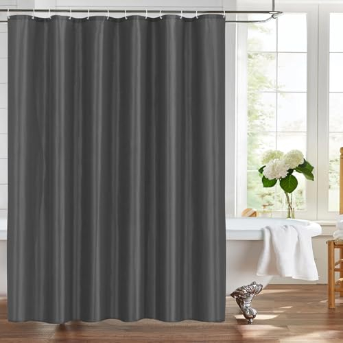 LUKDUNG 180x200 Badevorhang Polyester Textil, Duschvorhang Anti-schimmel für Badezimmer, Vorhang für Badewanne Dusche aus Stoff Wasserdicht Waschbar, Shower Curtain mit 12 Haken Grau