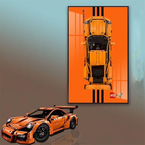 Display Wandboard für Le-go Technic Pors-che 911 G-T3 R-S 42056, Geschenkideen für Le-go Auto-Wandhalterungs-Enthusiasten, kompatibel mit Le-go Porsche Technic Autos, nur Display-Wandplatte, 50 x 80