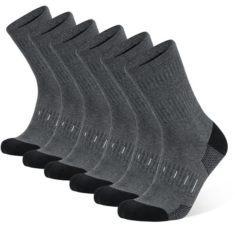 Socken Herren 43-46 39-42 Wandersocken Crew Sportsocken Gepolstert Trekkingsocken Baumwolle Atmungsaktiv Laufsocke Arbeitssocken (DE/NL/SE/PL, Numerisch, 43, 46, Regular, Regular, Dunkelgraue 6-Paare)
