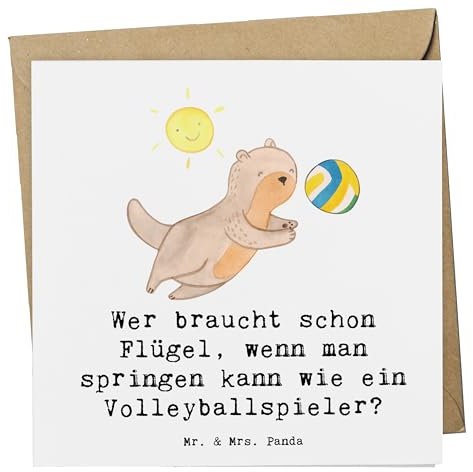 Mr. & Mrs. Panda Deluxe Karte Volleyball Sprung - Geschenk, springen, Klappkarte, Geburtstagskarte, Hochzeitskarte, Sport, Netz, Bewegung, Tennis,