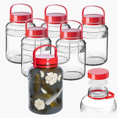 KADAX Gurkenglas mit Deckel, Einmachglas, luftdichte Konservierung, Glasballon, universelles Glas, Vorratsglas für Gurken, Aufbewahrung, Aufbewahrungsglas, Einweckglas (4L 6er Set)