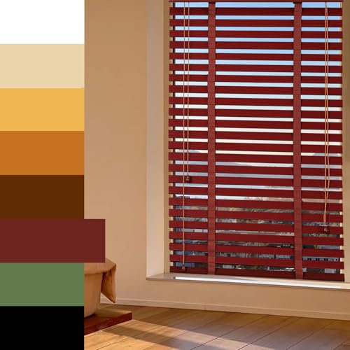 50mm Slats Wooden Venetian Blinds For Windows Inside/Outside Mount Shades Horizontal Blind (W30cm~150cm × H60cm~220cm) For Living Room Bedroom Kitchen(Burgundy)