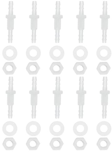 PATIKIL 3/16 Schlauchverbinder ID Barb Bulkhead Fittings, 10 Stück Union Kunststoff Schlauchtülle mit M8 Muttern Silikondichtungen Rohrverbinder für Aquarium Wasser Luft