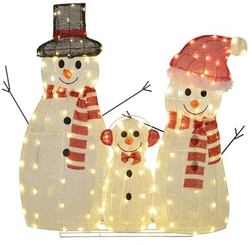 Outsunny 148er LED Schneemann, Weihnachtsdeko in warmweiß, Weihnachtsbeleuchtung, rostfrei Stahlrahmen, für Indoor, Outdoor, Weiß