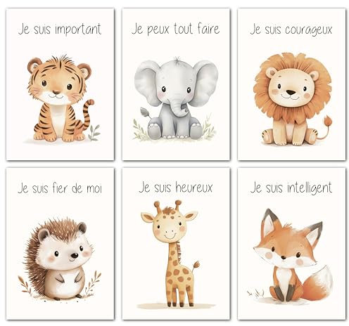 LAVEMA Dekoration für Babyzimmer, Affirmationsposter A4 (21 x 30 cm), ohne Rahmen | Poster Tiere Kinderzimmer Jungen Bild | Wandposter für Kinder, Deko, Safari, Dschungel