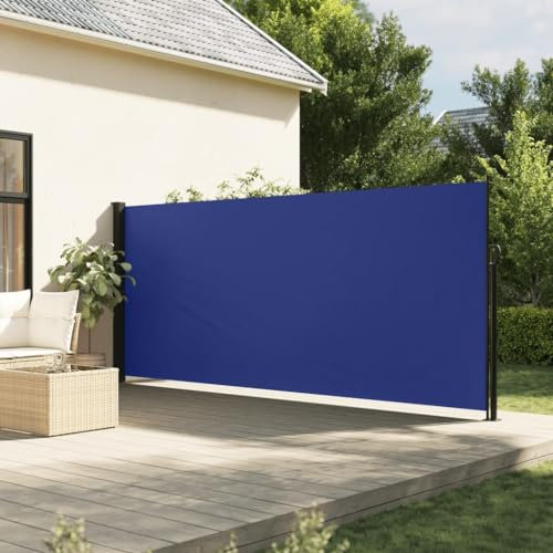 Myheimly Seitenmarkise, Wandmarkise mit PU-Beschichtung, Sichtschutz für Balkon Terrasse Garten, Windschutz Markise, Ausziehbar Polyester Blau,180 x 300 cm