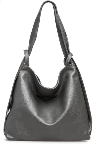 Caspar 2in1 Leder Rucksack Schultertasche Sportlich Elegante Damen Handtasche - CLASSIC LINE - Modell No.782 - Made in Italy