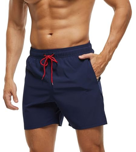 Monstoyo Costume Uomo Mare Asciugatura Rapida Costumi da Bagno Uomo Pantaloncini Mare con Tasche Zip Boxer Spiaggia Piscina Surf Fodera in Rete e Coulisse Regolabile L Marina