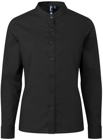 Premier - Women's banded collar 'grandad' shirt - Black - S